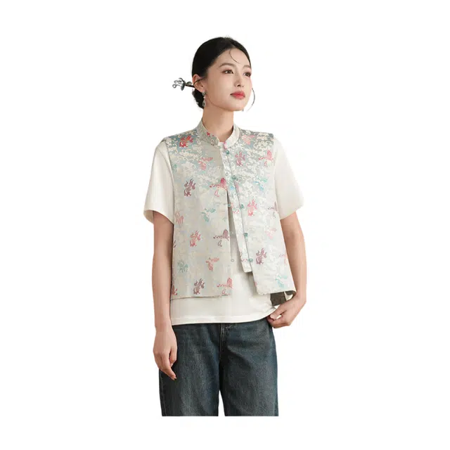 荟萃阁 新中式汉服改良民族风盘扣提花织锦织金重工刺绣开衫外套马甲 女款