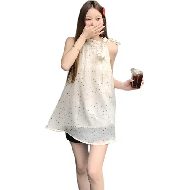 水中花 实价纯欲风波点挂脖百搭露肩无袖上衣女吊带 女款