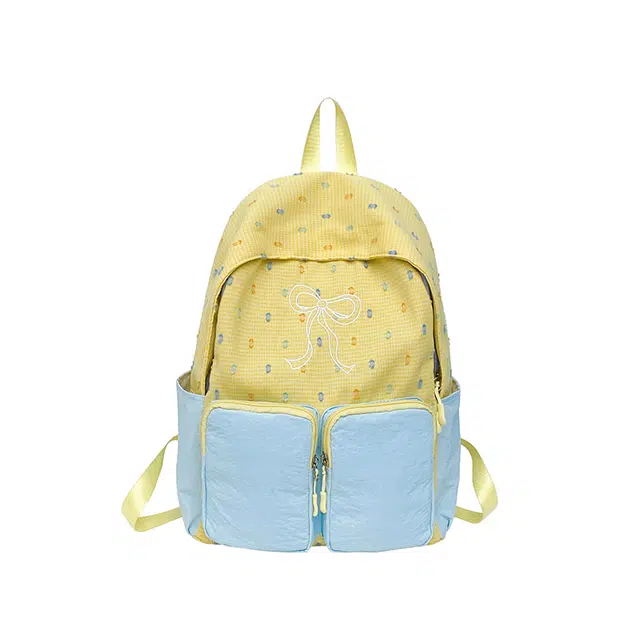 醇龙 学院风高颜值甜美清新蝴蝶结 尼龙 双肩包 常规 女款 黄色/蓝色