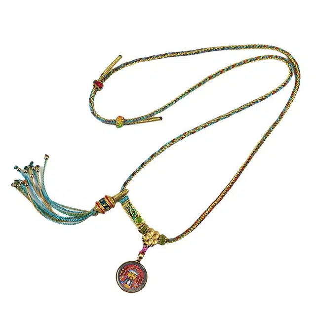 玉临门 新中式藏式复古 手工编织绳唐卡吊坠 合金 项链 男女同款情侣款