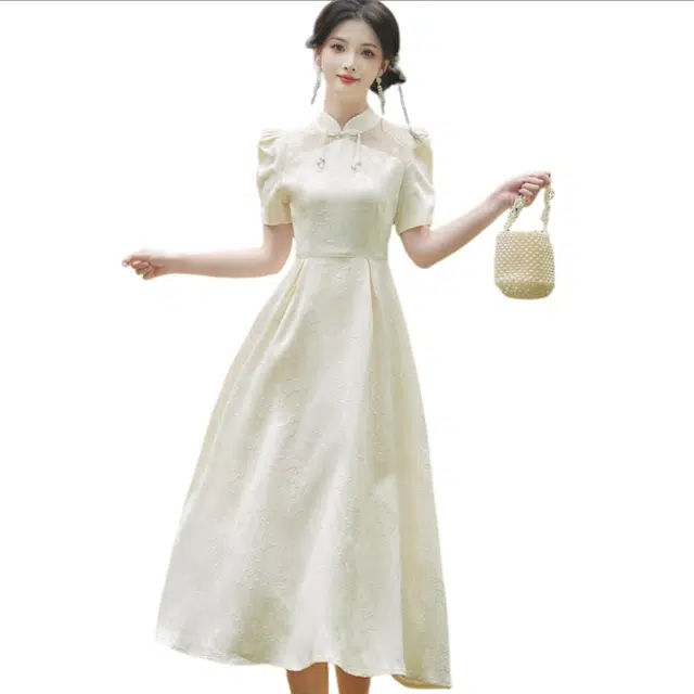 丝絮丝绸 新中式改良旗袍裙复古年轻款日常夏季短袖连衣裙 女款