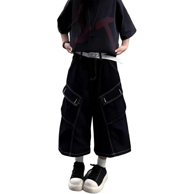 颂希尔 美式复古七分街头宽松百搭牛仔短裤 男女同款