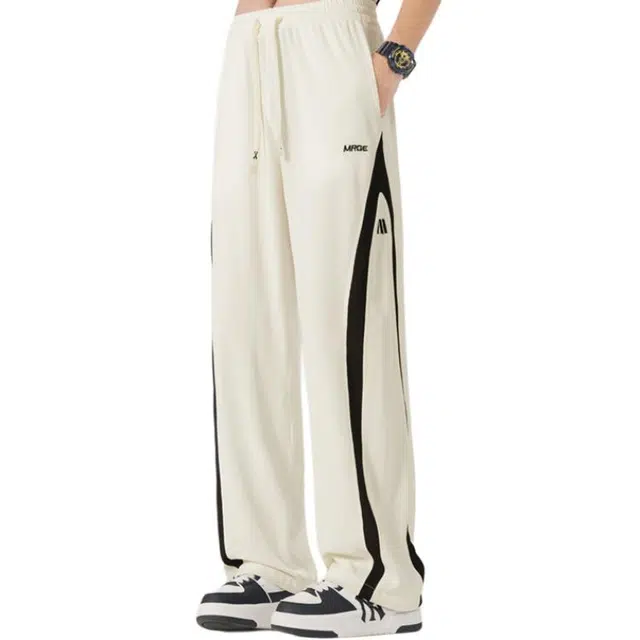 哲源 式复古拼接撞色弹力阔腿百搭抽绳系带无性别主义薄款宽松垂感休闲裤 男女同款