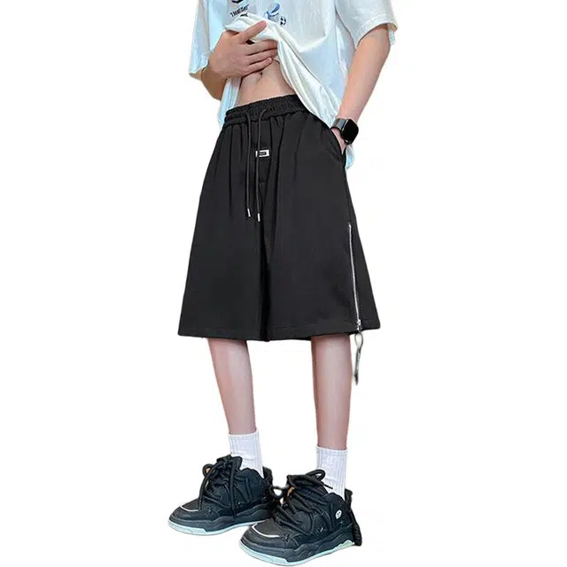 佐菲利 美式侧拉链设计感运动夏季宽松中裤潮流痞帅百搭五分裤休闲短裤 男女同款