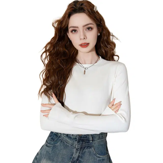 法文箱子 半高领纯色慵懒长袖针织衫 女款