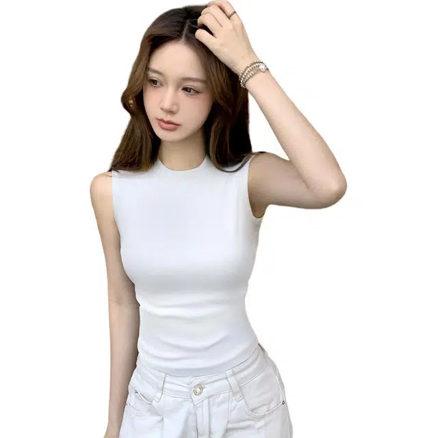 善己 小圆领内搭休闲百搭螺纹坎肩短款外穿背心 女款