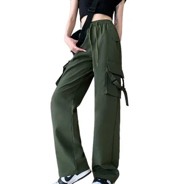 兰缪 薄款纯色高直筒长裤时尚百搭舒适工装裤 女款