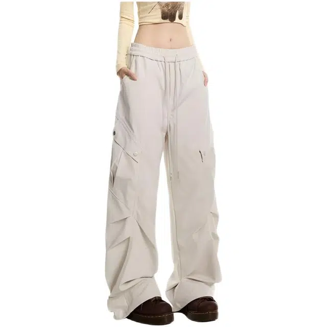 天才小熊 女孩薄款工装阔腿裤女夏季宽松显瘦显高潮流时尚休闲裤 女款