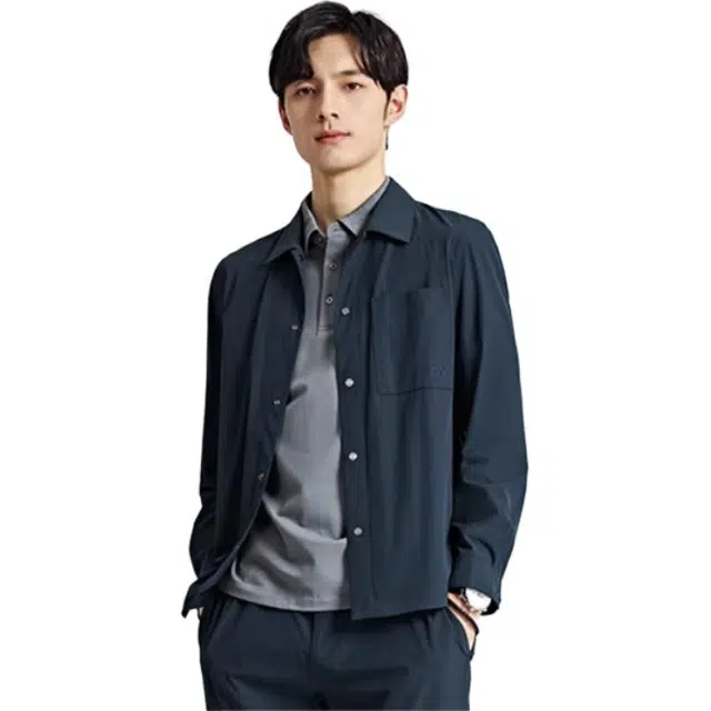 迪柯尼 纯色简约轻薄翻领单排扣长袖夹克外套 男款