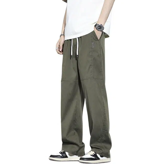 么宁 薄款拼接宽松直筒简约百搭舒适透气弹力运动阔腿休闲裤 男女同款