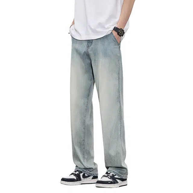 协协乐 直筒舒适百搭宽松中腰牛仔裤 男款 复古蓝