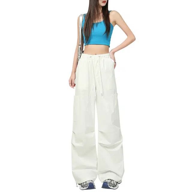 玫丝朵 美式阔腿工装高腰宽松设计感百搭休闲裤 女款