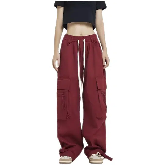 天才小熊 美式高街宽松阔腿工装裤子潮男女学生百搭直筒拖地长裤休闲裤 女款