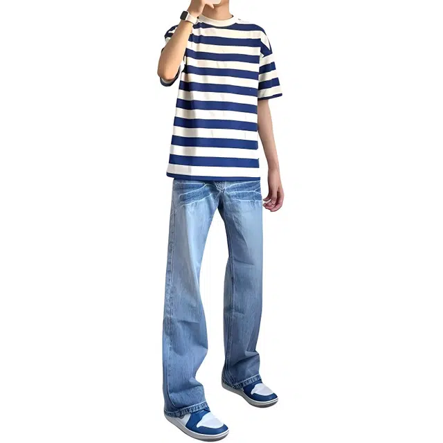 单爵 美式高街直筒牛仔裤 男女同款 蔚蓝色