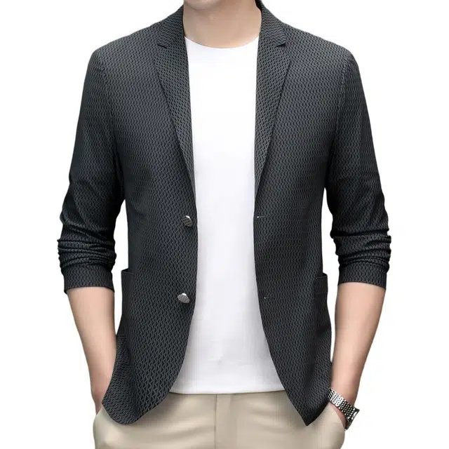 时尚纯色冰丝单排扣休闲商务西轻便舒适有型轻奢百搭西装 男款