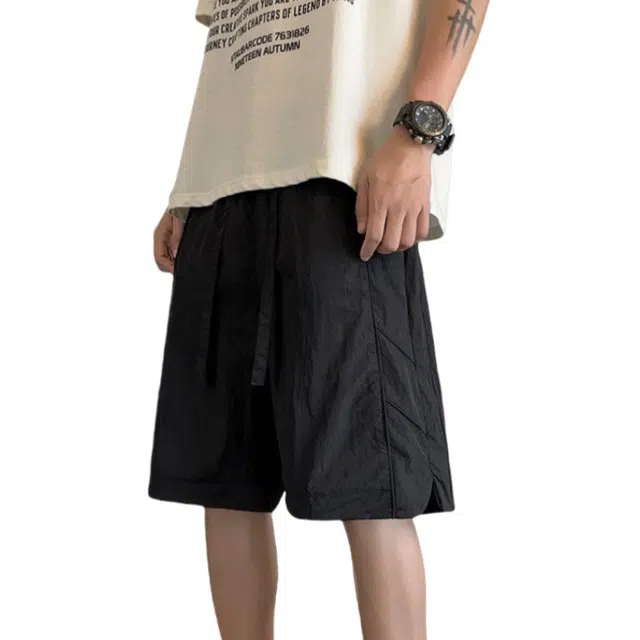 加荣 薄款条纹学生青少年户外运动五分美式高街篮球运动工装短裤 男女同款