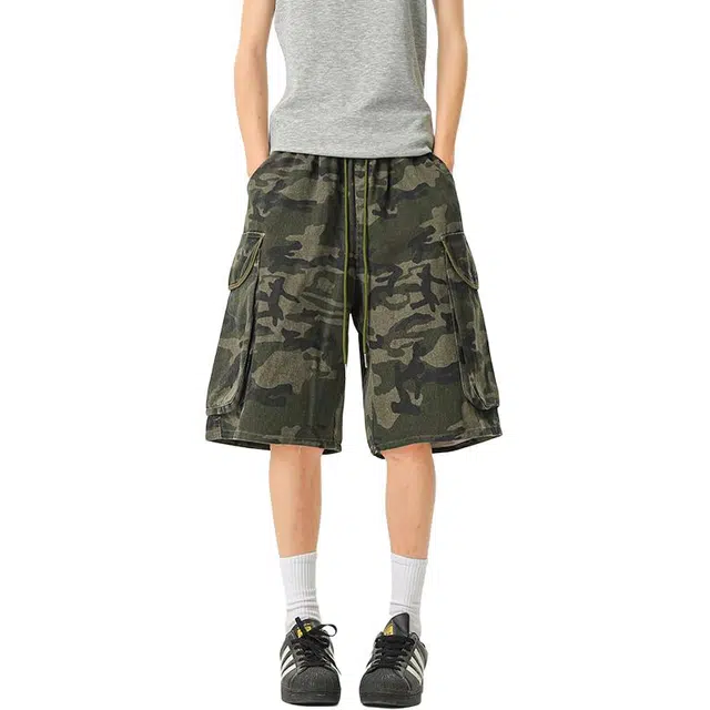 沃马 五分裤美式宽松潮流跑步运动学生舒适通勤户外迷彩工装短裤 男女同款