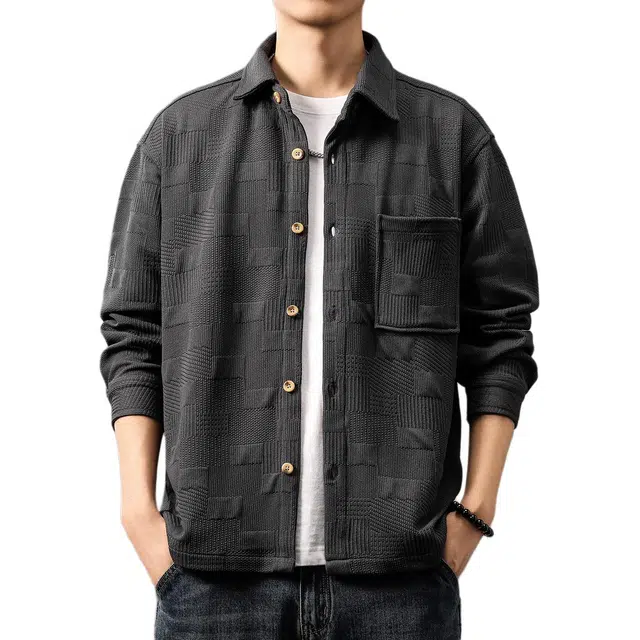 贵色 学生党版型天花板轻奢休闲衬衣外套清新文艺高级感物质公式仿羊毛肌理针织长袖衬衫 男女同款