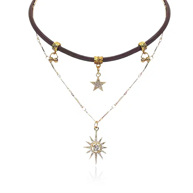 饰伴 月光星河新中式国潮轻奢小众创意设计 星星太阳 高级雅致 时尚 皮/合金 项链 男女同款情侣款