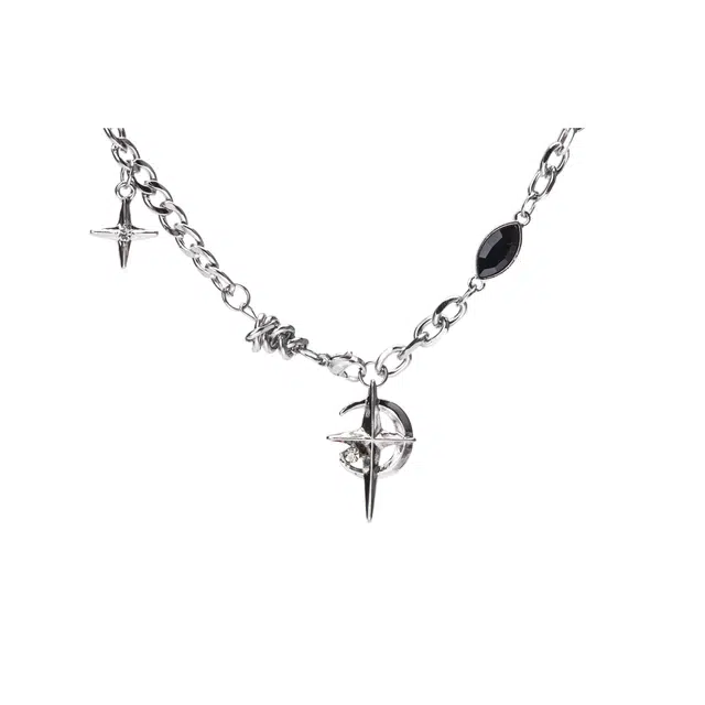 聆听花开 十字星芒锁骨链 冷淡风小众欧美轻奢高级感毛衣链卫衣链时尚气质百搭 嘻哈痞帅潮流街头拼接链古巴链 钛钢 项链 男女同款情侣款