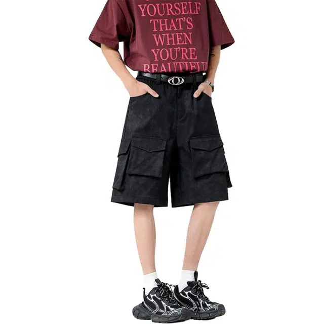 颂希尔 美式宽松百搭多口袋舒适五分裤工装短裤 男女同款