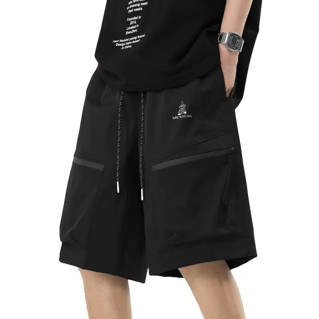 稻草人 美式复古高街宽松直筒中腰松紧系带舒适百搭日常通勤户外运动透气舒适五分休闲工装短裤 男女同款