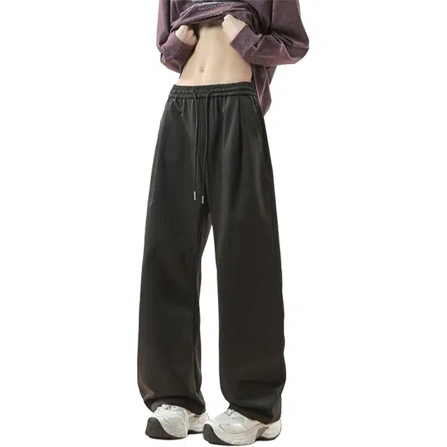 隐狼世家 美式冰丝凉感潮牌运动长裤垂感宽松直筒裤子休闲裤 男款