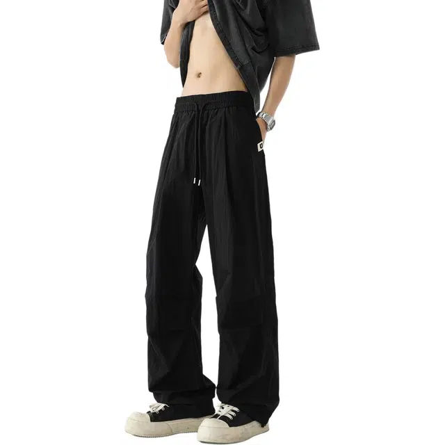 敦煌博物馆 美式潮流垂感直筒宽松褶皱机能结构轻薄舒适纯色基础百搭通勤休闲裤 男女同款