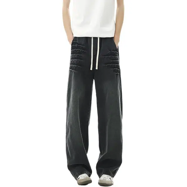 沃马 美式高街潮流百搭直筒休闲做旧基础款复古牛仔裤 男女同款