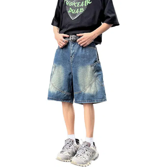 宝米卡 薄款潮牌宽松舒适休闲五分裤牛仔短裤 男女同款