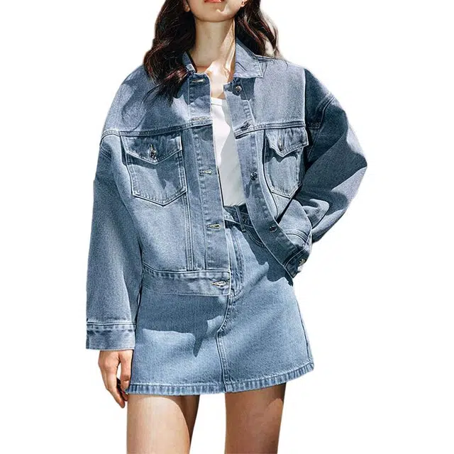 太平鸟 宽松纯色翻领单排扣牛仔外套 女款