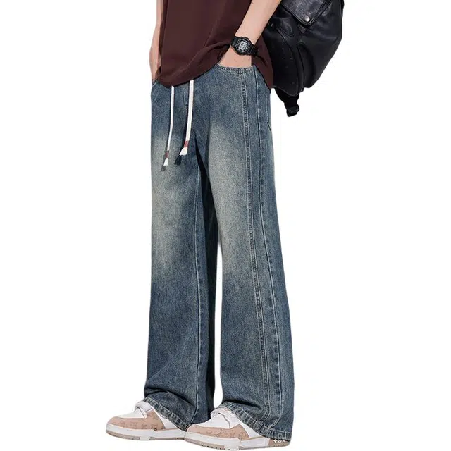 协协乐 弯刀潮牌美式宽松时尚百搭简约牛仔裤 男款