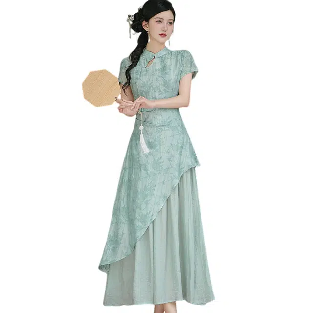 丝絮丝绸 舒适休闲简约通勤短袖连衣裙 女款