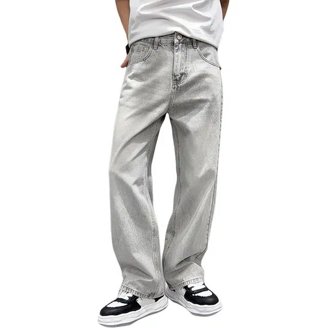 吉肯蒂 潮牌欧货弹力宽松直筒牛仔裤 男款