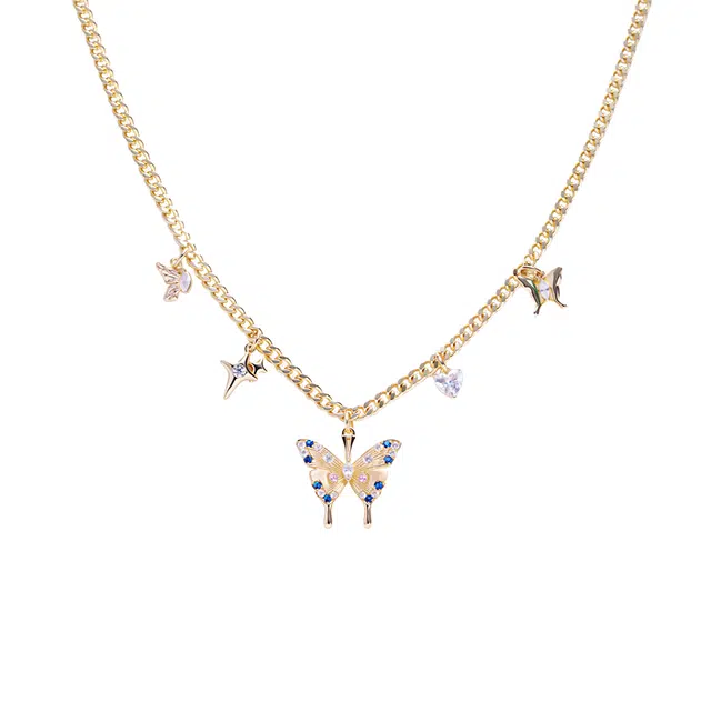 暖瞳 金色蝴蝶高级感轻奢小众设计精致优雅小清新甜酷风锁骨链 合金 项链 女款