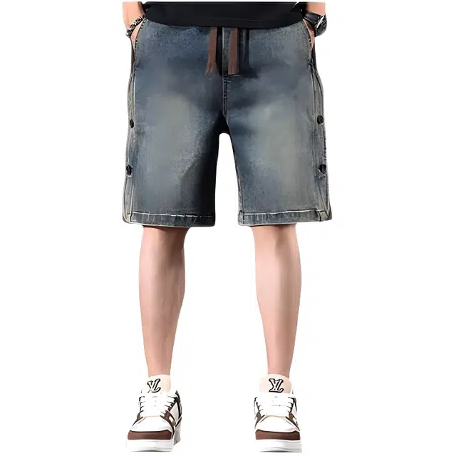 木木兔 美式水洗做旧潮牌休闲时尚小众设计感百搭宽松直筒五分裤牛仔短裤 男款