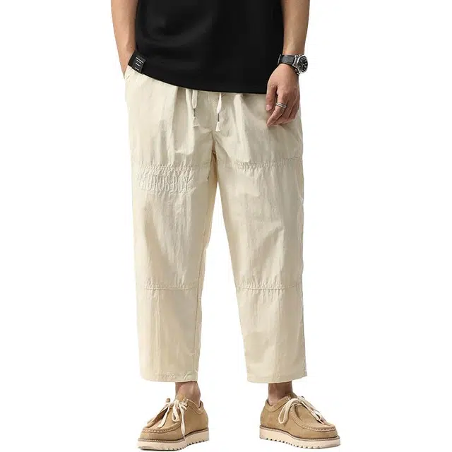 帝狼牛 日系简约纯色字母刺绣宽松直筒九分休闲裤 男女同款