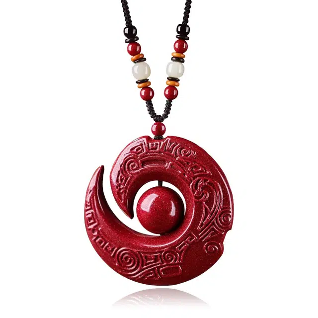 谧月珠宝 峰回路转 新中式国潮古风小众轻奢创意设计高级感 转运 吊坠汉服旗袍配饰 再造辰砂朱砂 项链 男女同款情侣款