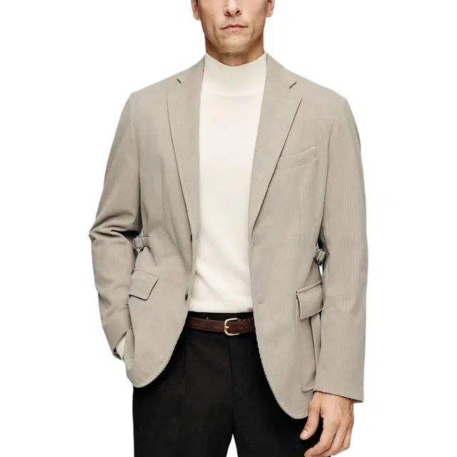 丹宁哲学 高档抗皱灯芯绒面料纯色长袖平驳领标准便服单西西装 男款