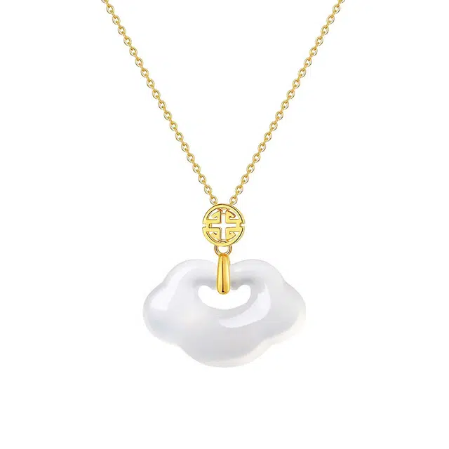 尚仟伊 福运圆满 白月光祥云如意锁 新中式国风古典优雅清冷气质精致简约温柔大气锁骨链 日常百搭好运配饰 玉髓 项链 女款