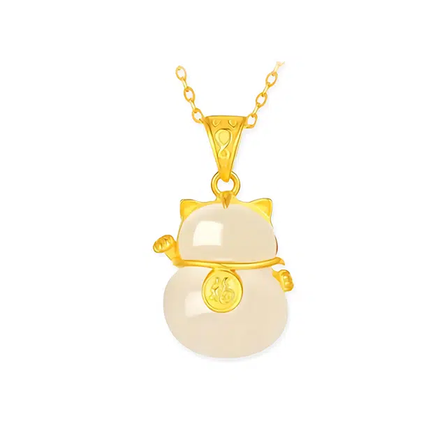 重庆金店 招财猫 新中式复古国潮风轻奢高品质小众高级感锁骨链可调节#好运 琉璃 项链 男女同款情侣款