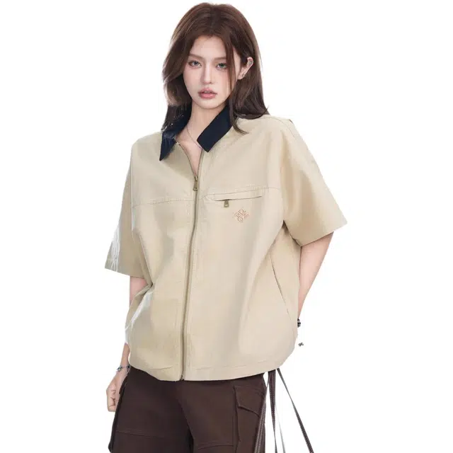 天才小熊 优雅百搭气质复古短袖衬衫 女款