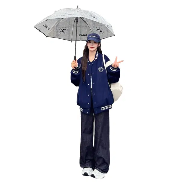 怪力萝莉 复古阔腿女春秋款深蓝色中腰拖地宽松直筒裤子牛仔裤 女款