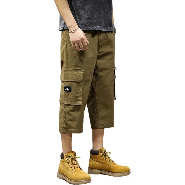 前进牛 美式街头机能风潮流设计感痞帅青年七分工装短裤 男女同款