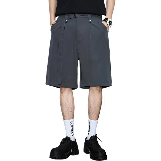 隐狼世家 高级感宽松直筒纯色中腰五分裤休闲短裤 男款