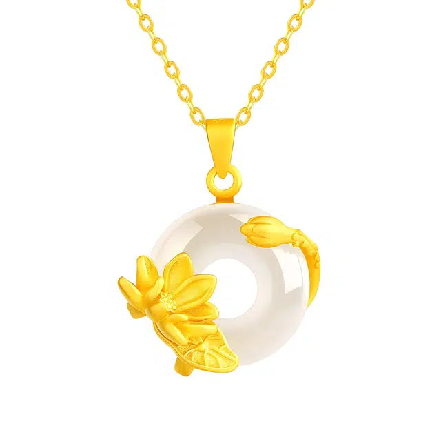 陌阡雪 荷荷美美 花开富贵 平安圆满 万事顺意新中式时尚百搭轻奢小众高级感天然 玉髓 项链 女款