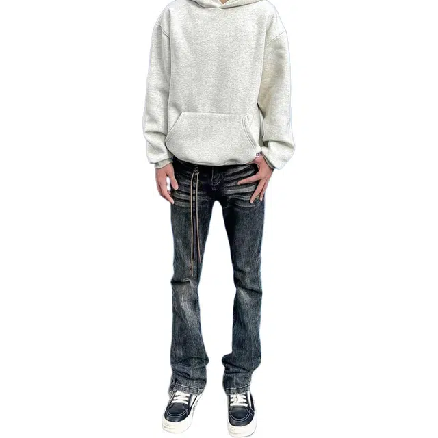 宝米卡 美式复古废土风质感穿搭直筒设计感高街风格做旧水洗牛仔裤 男款