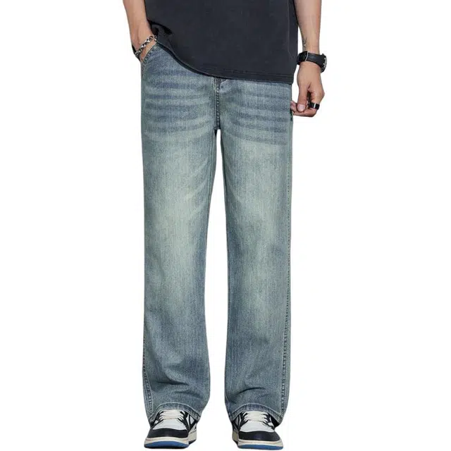 隐狼世家 阔腿潮牌宽松直筒牛仔裤 男款