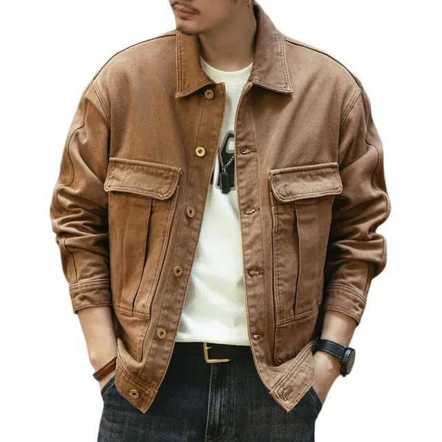 格蓝鹿 高街大码休闲硬汉工装复古帅气个性猎装上班工作服牛仔夹克外套 宽松型 男女同款