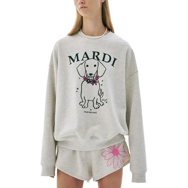 MARDI MERCREDI SS25 SWEATSHIRT SWING THE TAIL DDANJI FLOWER NECKLACE_OATMEAL PINK